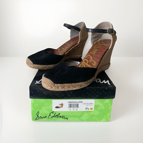 Sam Edelman Harmony Black Suede Espadrilles Wedge Heels Womens 7.5 - Picture 1 of 12
